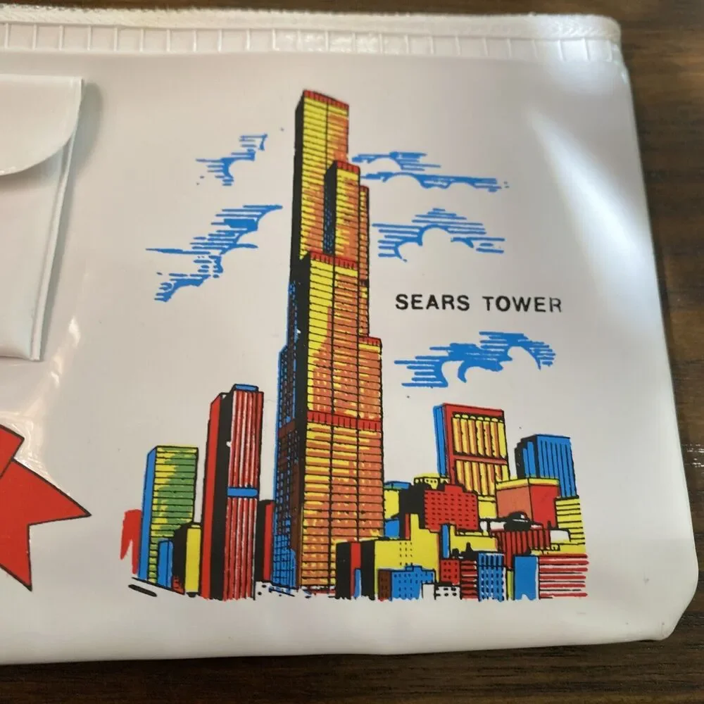 Vintage Chicago Lunch Money Pencil Pouch Sears Tower Vibrant Color!